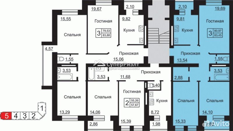3-к квартира, 83.5 м², 1/5 эт.
