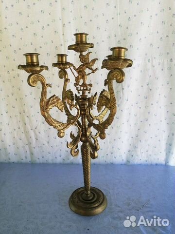 Старинный подсвечник канделябр из бронзы
