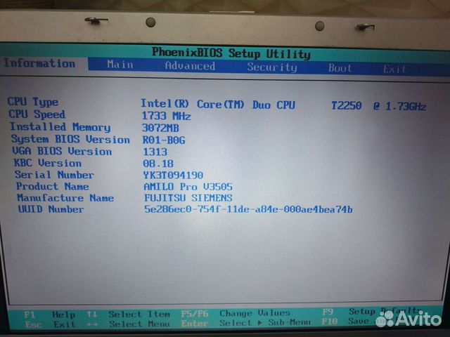 Ноутбук fujitsu siemens amilo pro v3505