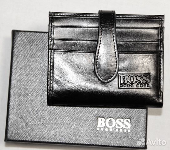 Кожаный кошелек - визитница H Boss black new