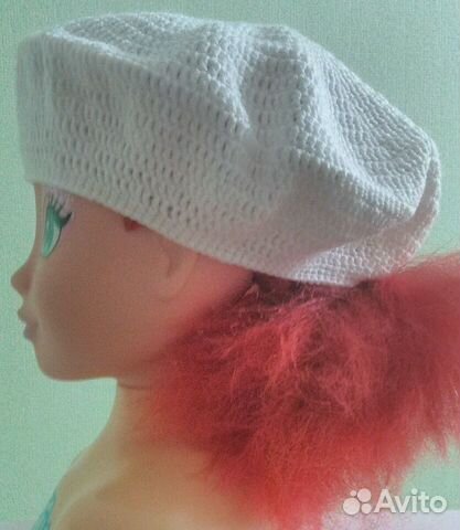 Берет белый ручная работа крючком