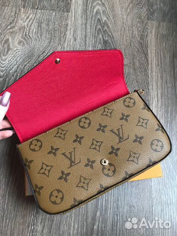 Клатч Louis Vuitton reverse кошелёк LV с красной к