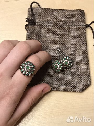 Комплект серебряные серьги и кольцо Комплект серебряные серьги и кольцо