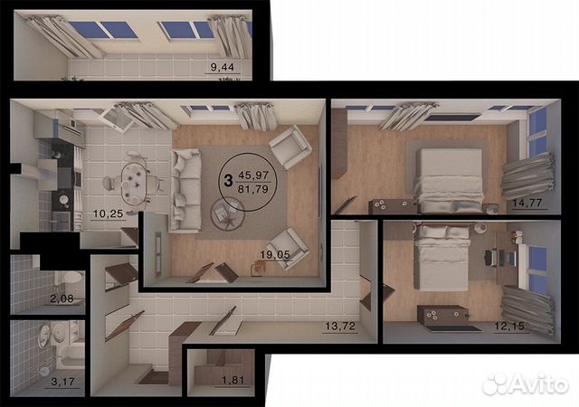 3-к квартира, 82 м², 15/24 эт. 3-к квартира, 82 м², 15/24 эт.