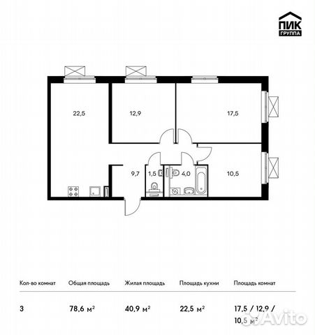 3-к квартира, 78.6 м², 9/25 эт. 3-к квартира, 78.6 м², 9/25 эт.