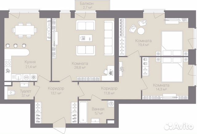 3-к квартира, 117.6 м², 6/8 эт. 3-к квартира, 117.6 м², 6/8 эт.