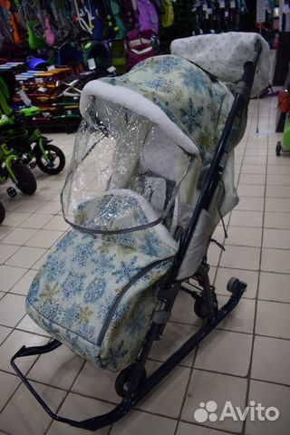 Санки-коляска, принт: зимний, цвет: фисташковый Санки-коляска, принт: зимний, цвет: фисташковый