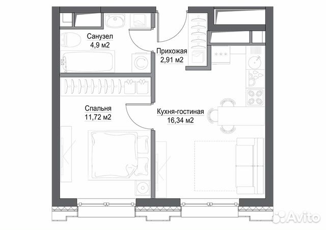 1-к квартира, 37.6 м², 42/45 эт. 1-к квартира, 37.6 м², 42/45 эт.