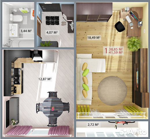 1-к квартира, 42 м², 7/14 эт.