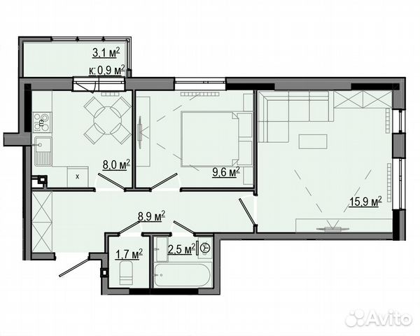 2-к квартира, 47.3 м², 5/17 эт.