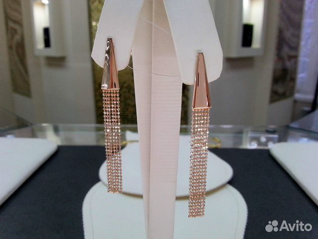 Золотые серьги цепи - Длинные без камней, пр. 585