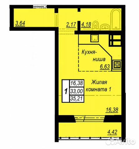1-к квартира, 38.1 м², 13/20 эт.