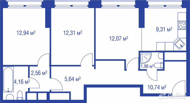 3-к квартира, 71 м², 7/31 эт. 3-к квартира, 71 м², 7/31 эт.