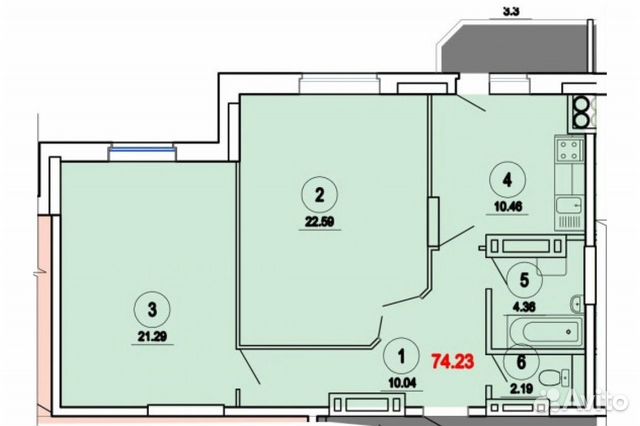 2-к квартира, 74.9 м², 3/16 эт. 2-к квартира, 74.9 м², 3/16 эт.