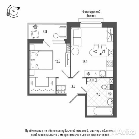 1-к квартира, 40.1 м², 2/12 эт.