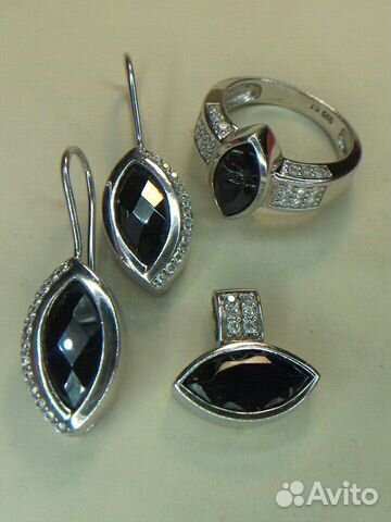 Серебро 925,Комплект с Обсидианом и Цирконами
