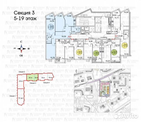 3-к квартира, 90 м², 11/22 эт.