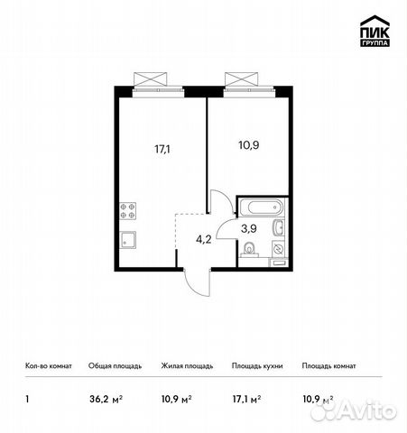 1-к квартира, 36.2 м², 2/9 эт.