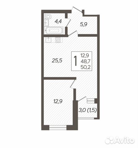1-к квартира, 50.2 м², 4/8 эт.