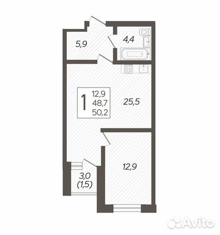 1-к квартира, 50.2 м², 2/8 эт. 1-к квартира, 50.2 м², 2/8 эт.