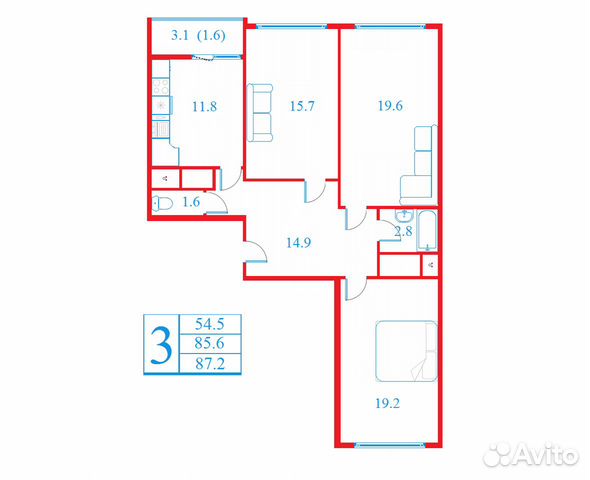 3-к квартира, 87.2 м², 4/17 эт.