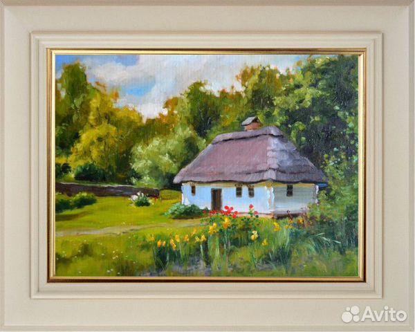 Пейзаж с домиком, холст масло