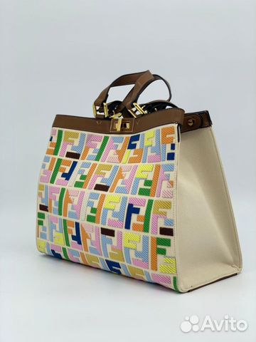 Новая женская сумка шопер кожа деним Fendi цветная