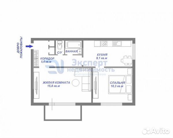 2-к квартира, 44.7 м², 3/9 эт. 2-к квартира, 44.7 м², 3/9 эт.