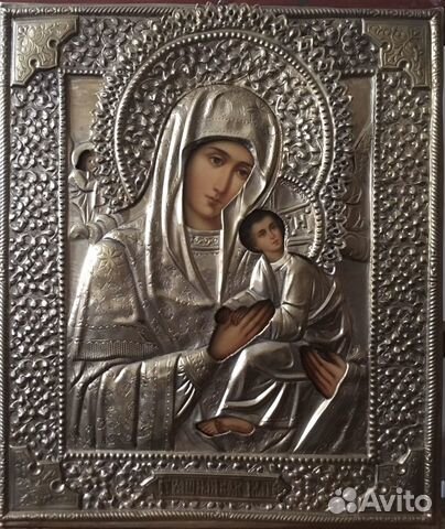 Икона Страстная Богоматерь в толстом латунным окла