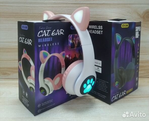 Светящиеся наушники с ушками кошки