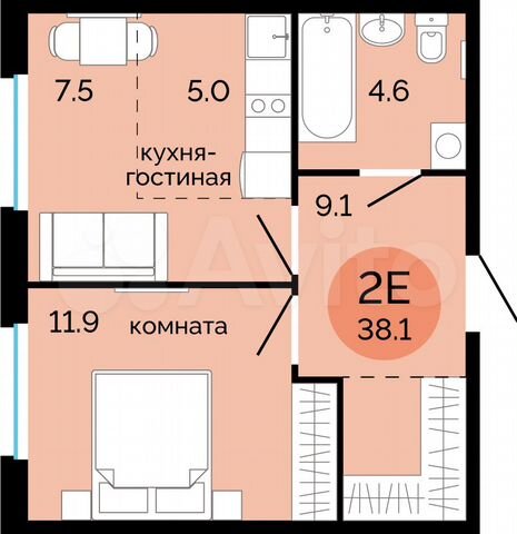 2-к. квартира, 38,1 м², 10/14 эт.