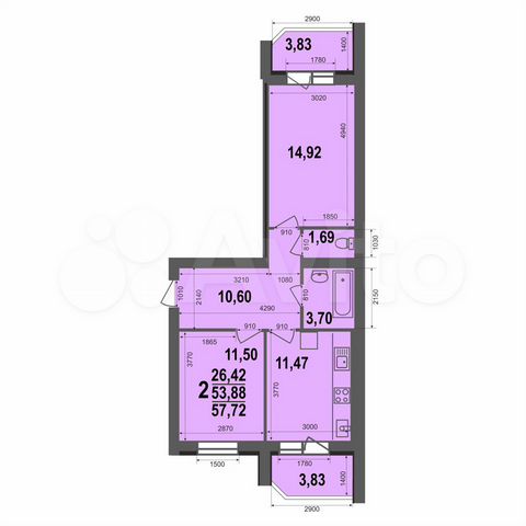 2-к. квартира, 57,7 м², 5/5 эт.