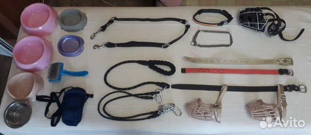 Намордники, ошейники, поводки, комбинезон, миски