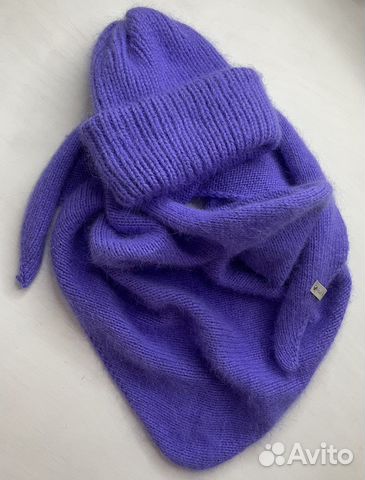 Шапка и бактус вязаный комплект из пуха норки