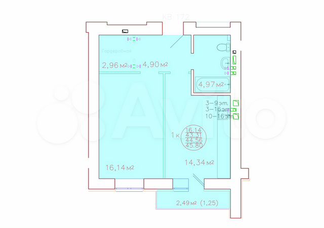 1-к. квартира, 44,6 м², 17/19 эт.