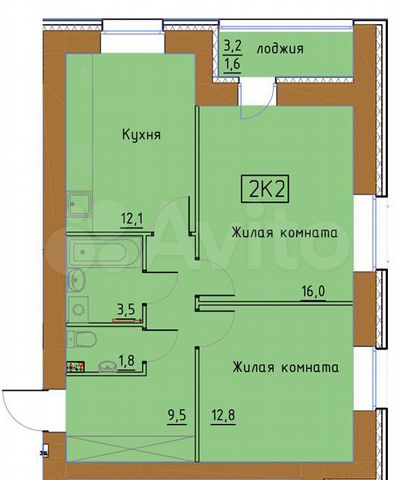 2-к. квартира, 57,3 м², 3/9 эт.