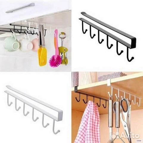 Металлический держатель на полку с 6-ю крючками