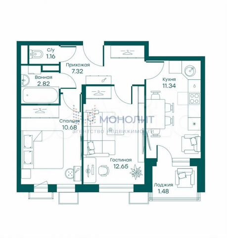 2-к. квартира, 46 м², 2/5 эт.