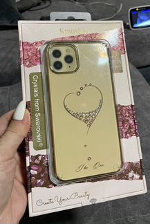 Чехол на iPhone 11 pro Swarovski золотой+guess чех
