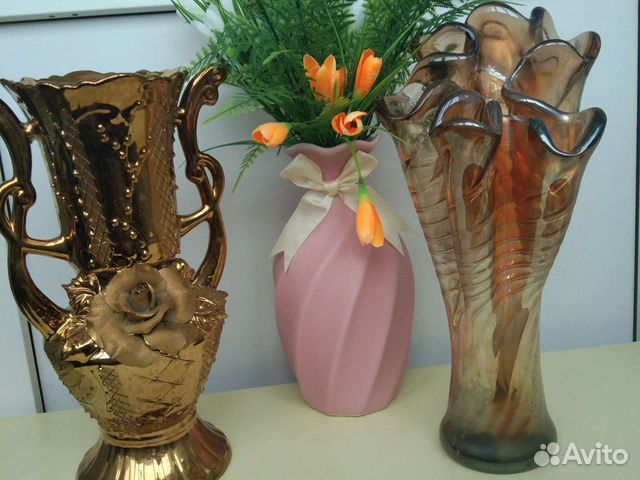 Вазы декоративные керамическая, стеклянная
