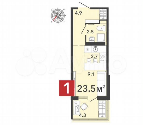 Квартира-студия, 23,5 м², 12/12 эт.