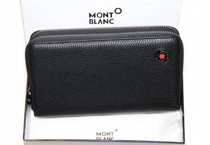 Мужской кожаный клатч Montblanc new black 05 2х