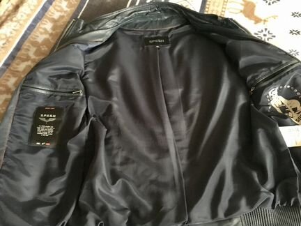 Кожаная куртка Spesh тёмно-синяя 50 размер