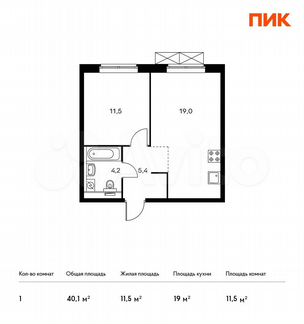 1-к квартира, 40.1 м², 12/13 эт.