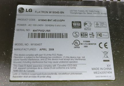 ЖК-монитор LG Flatron W1934S-BN 1440*90 19