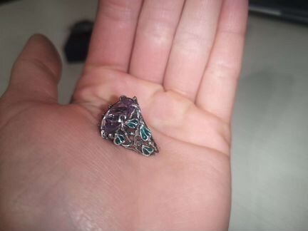 Кольцо серебряное ручной работы с натуральным амет