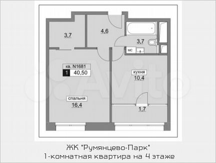 1-к квартира, 40.5 м², 4/22 эт.