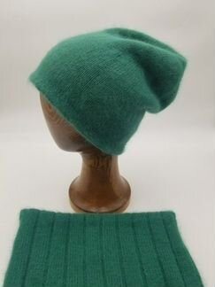 Комплект шапка бини и шарф, ангора