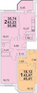 2-к квартира, 65 м², 4/11 эт.