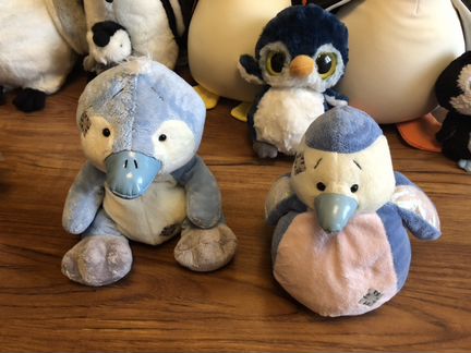 Коллекция мягких игрушек (пингвины, мишка лягушка)